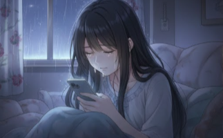 夜明けの空を見上げる女性